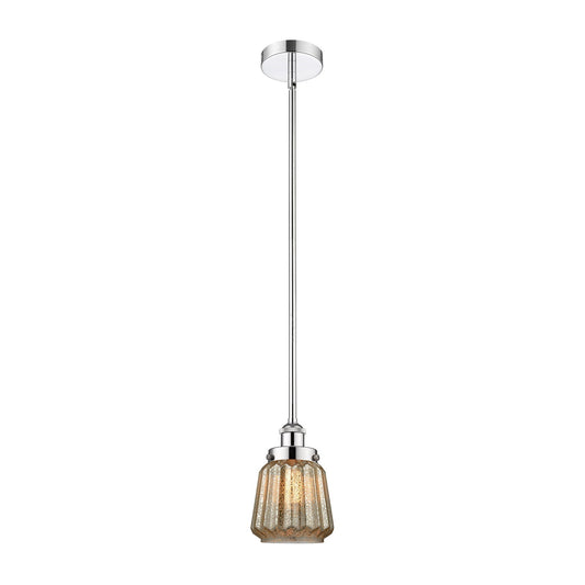Innovations Chatham 7in 1-Light Mini Pendant | Art Deco Polished Chrome and Mercury Ribbed Glass | Kitchen Island & Dining | Model 616-1SH-PC-G146-LED