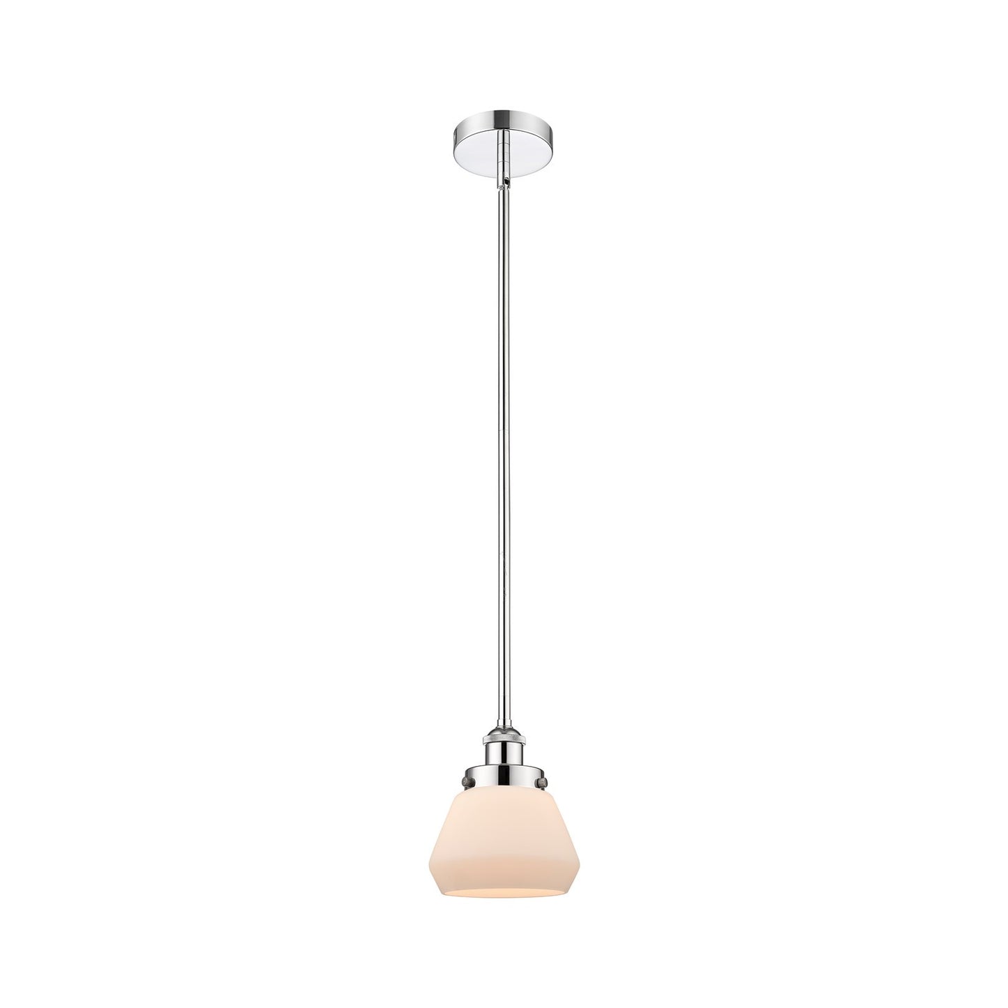 Innovations Fulton 7in 1-Light Mini Pendant | Industrial Farmhouse Polished Chrome and Matte White Frosted Glass | Kitchen Island | Model 616-1SH-PC-G171