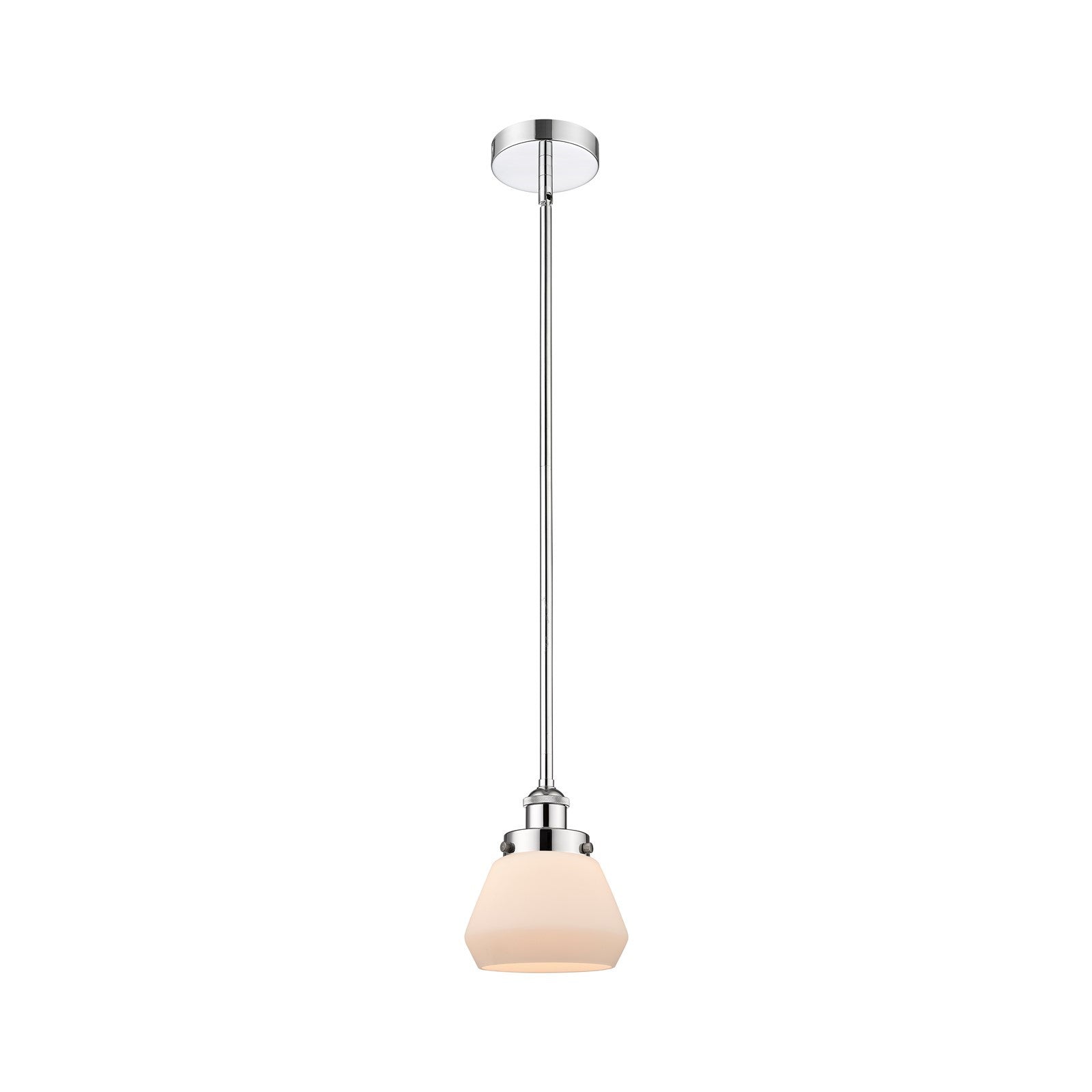 Innovations Fulton 7in 1-Light Mini Pendant | Industrial Farmhouse Polished Chrome and Matte White Frosted Glass | Kitchen Island | Model 616-1SH-PC-G171