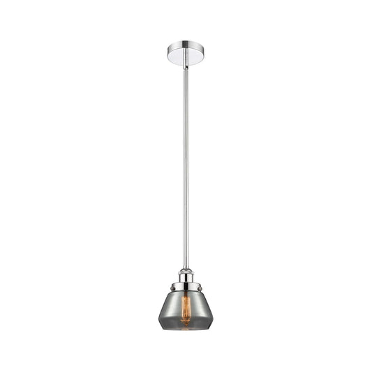 Innovations Fulton 7in 1-Light Mini Pendant | Industrial Polished Chrome and Light Smoke Glass | Kitchen Island & Dining Room | Model 616-1SH-PC-G173-LED