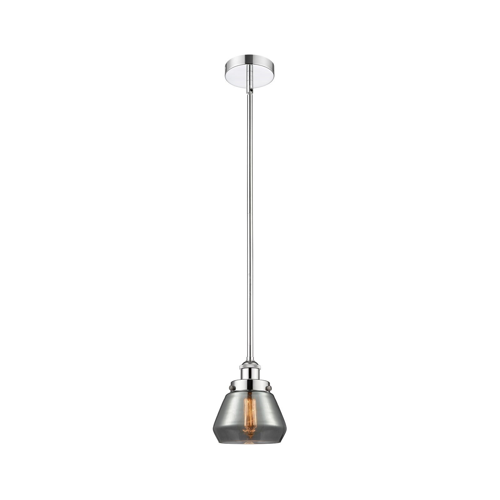 Innovations Fulton 7in 1-Light Mini Pendant | Industrial Polished Chrome and Light Smoke Glass | Kitchen Island & Dining Room | Model 616-1SH-PC-G173-LED