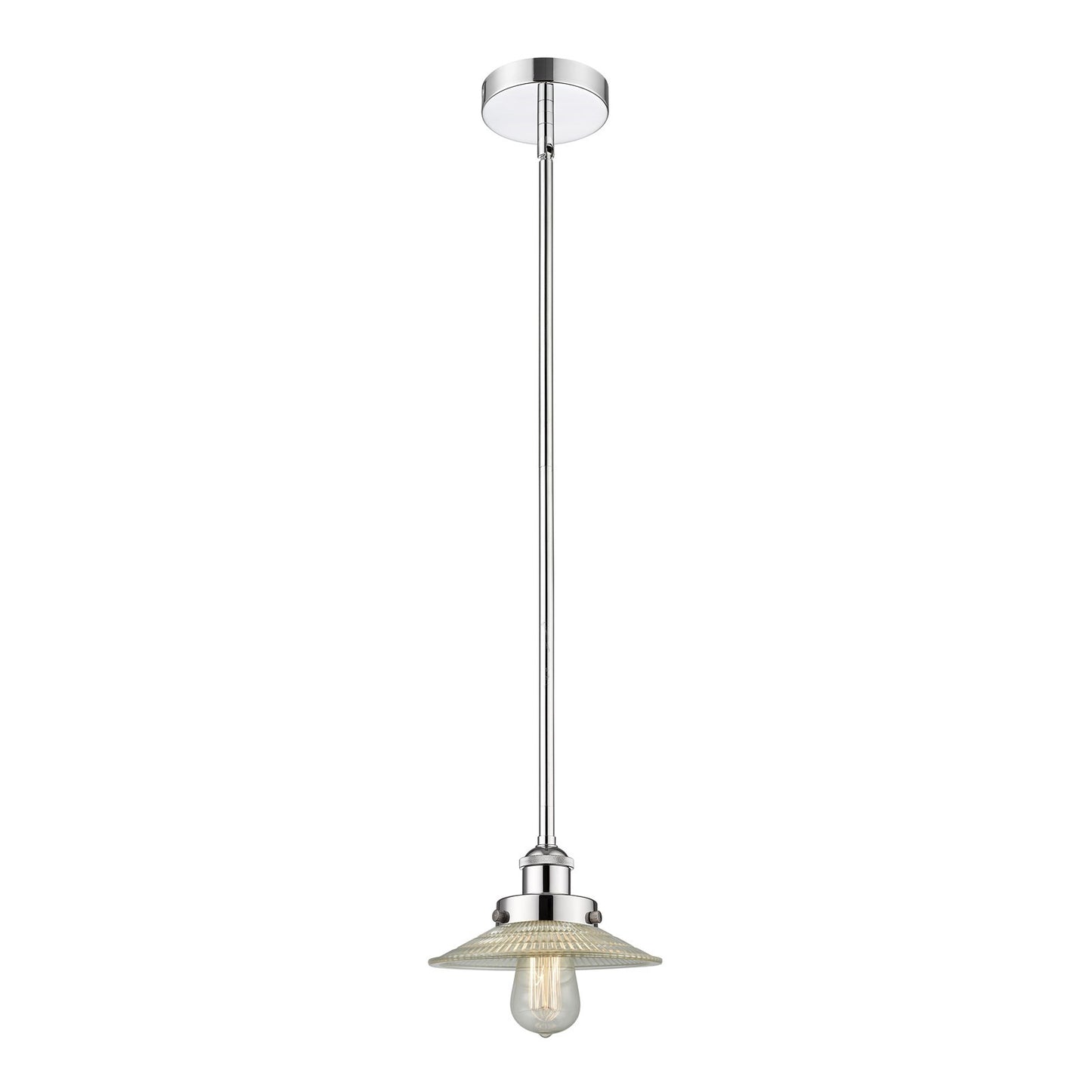 Innovations Halophane 9in 1-Light Mini Pendant | Industrial Polished Chrome Steel and Clear Halophane Glass | Kitchen Island & | Model 616-1SH-PC-G2-LED
