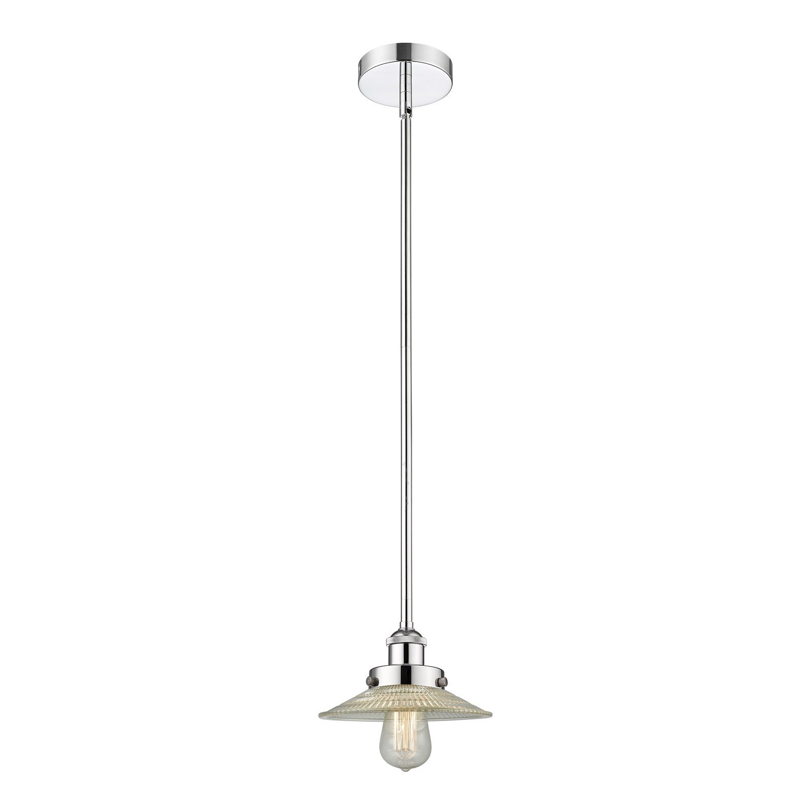 Innovations Halophane 9in 1-Light Mini Pendant | Industrial Polished Chrome Steel and Clear Halophane Glass | Kitchen Island & | Model 616-1SH-PC-G2-LED