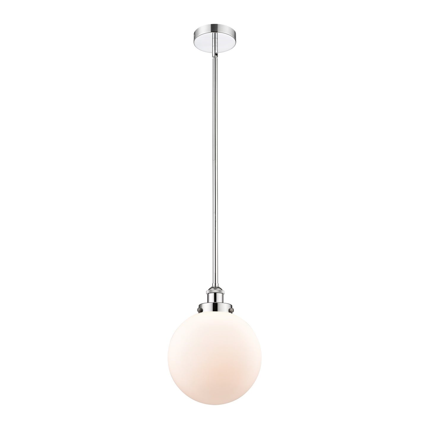 Innovations Beacon 10in 1-Light Mini Pendant | Industrial Polished Chrome and Matte White Frosted Glass | Kitchen Island & | Model 616-1SH-PC-G201-10-LED