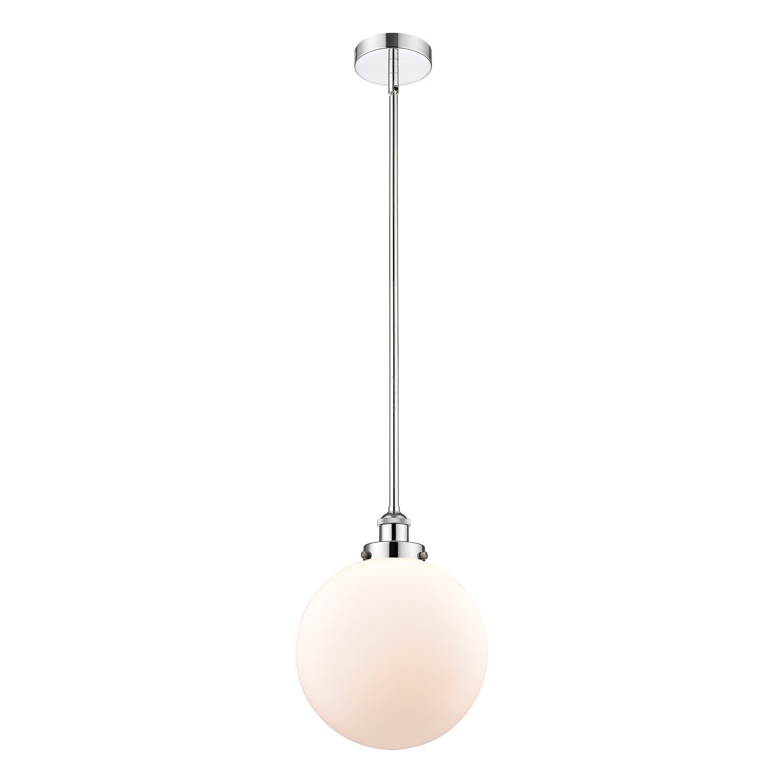 Innovations Beacon 12in 1-Light Mini Pendant | Industrial Polished Chrome Steel and Matte White Frosted Glass | Kitchen Island | Model 616-1SH-PC-G201-12