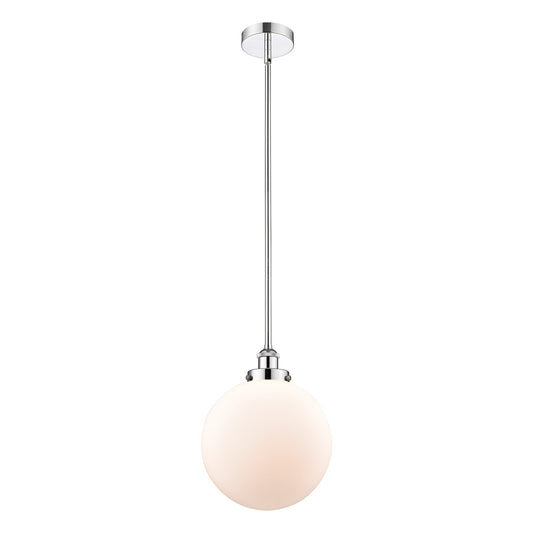 Innovations Beacon 12in 1-Light Mini Pendant | Industrial Polished Chrome Steel and Matte White Frosted Glass | Kitchen Island | Model 616-1SH-PC-G201-12