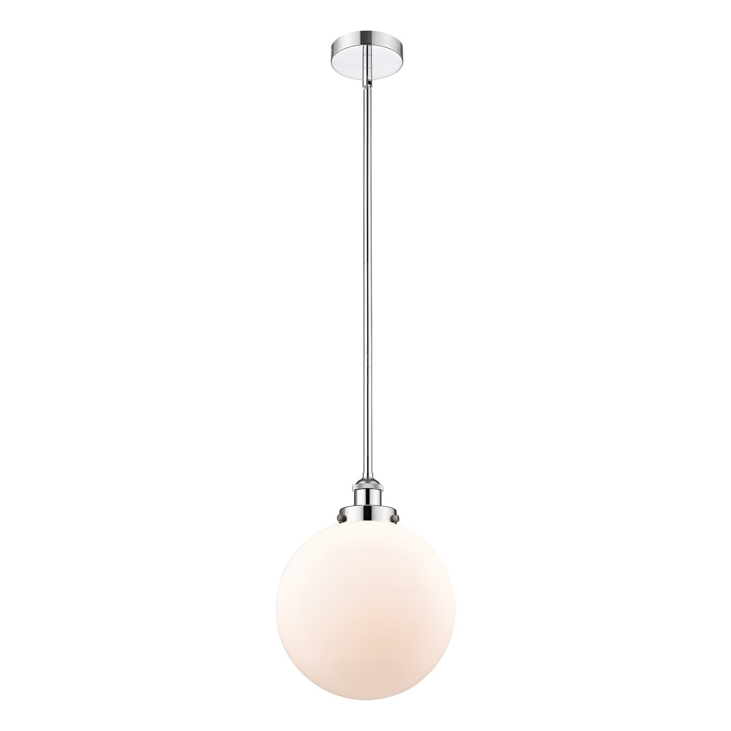 Innovations Beacon 12in 1-Light Mini Pendant | Industrial Polished Chrome Steel and Matte White Frosted Glass | Kitchen Island | Model 616-1SH-PC-G201-12
