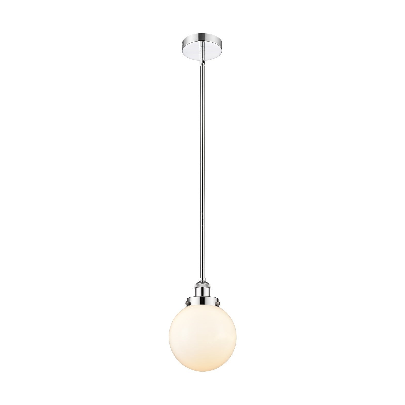 Innovations Beacon 8in 1-Light Mini Pendant | Industrial Polished Chrome Steel and Matte White Frosted Glass | Kitchen Island & | Model 616-1SH-PC-G201-8