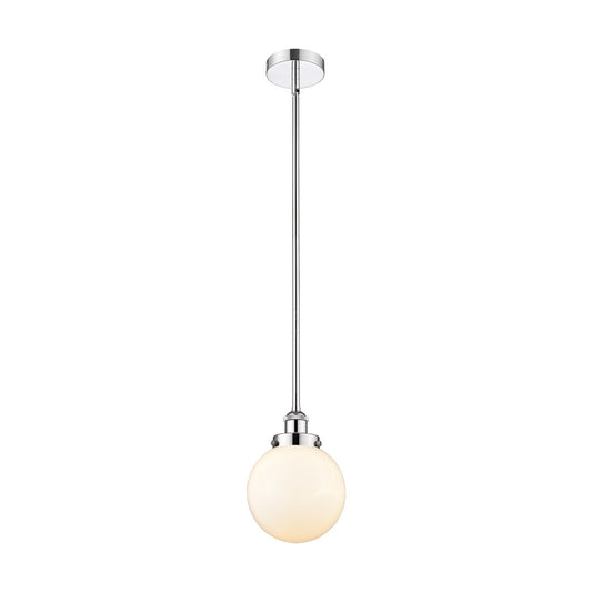 Innovations Beacon 8in 1-Light Mini Pendant | Industrial Polished Chrome Steel and Matte White Frosted Glass | Kitchen Island & | Model 616-1SH-PC-G201-8