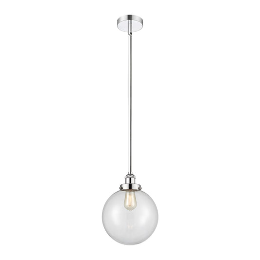 Innovations Beacon 10in 1-Light Mini Pendant | Industrial Polished Chrome Steel and Clear Glass | Kitchen Island & Dining Room | Model 616-1SH-PC-G202-10