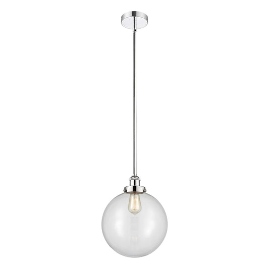 Innovations Beacon 12in 1-Light Mini Pendant | Industrial Polished Chrome Steel and Clear Glass | Kitchen Island & Dining Room | Model 616-1SH-PC-G202-12