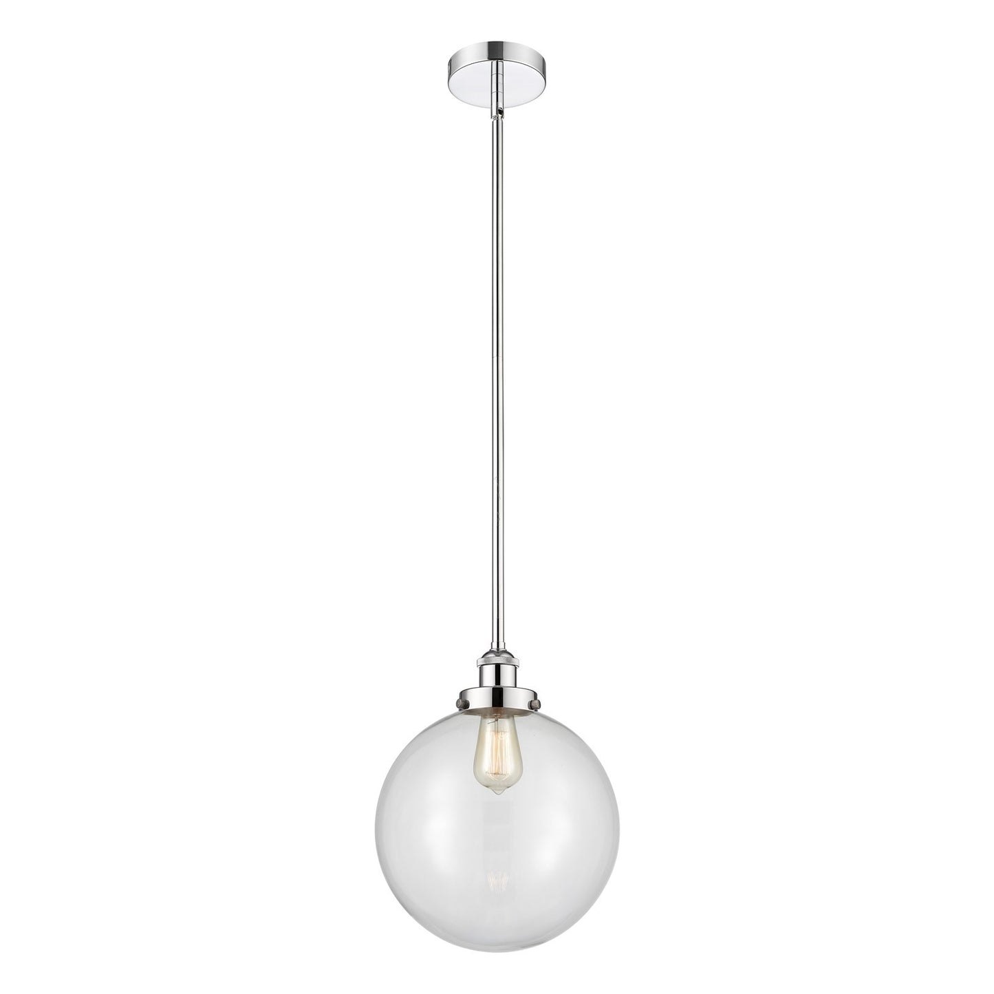 Innovations Beacon 12in 1-Light Mini Pendant | Industrial Polished Chrome Steel and Clear Glass | Kitchen Island & Dining | Model 616-1SH-PC-G202-12-LED