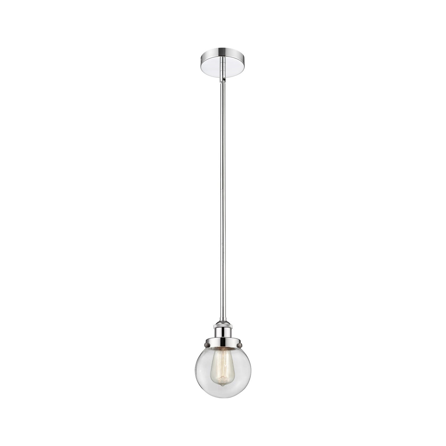 Innovations Beacon 6in 1-Light Mini Pendant | Industrial Polished Chrome Steel and Clear Glass | Kitchen Island & Dining Room | Model 616-1SH-PC-G202-6