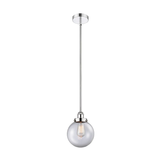 Innovations Beacon 8in 1-Light Mini Pendant | Industrial Polished Chrome Steel and Clear Glass | Kitchen Island & Dining Room | Model 616-1SH-PC-G202-8