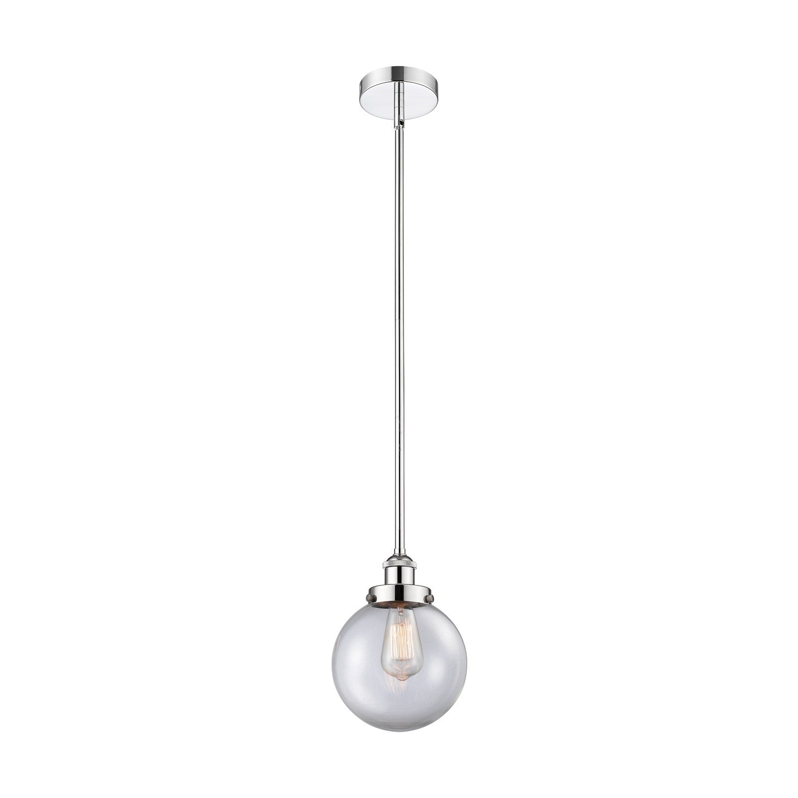 Innovations Beacon 8in 1-Light Mini Pendant | Industrial Polished Chrome Steel and Clear Glass | Kitchen Island & Dining | Model 616-1SH-PC-G202-8-LED