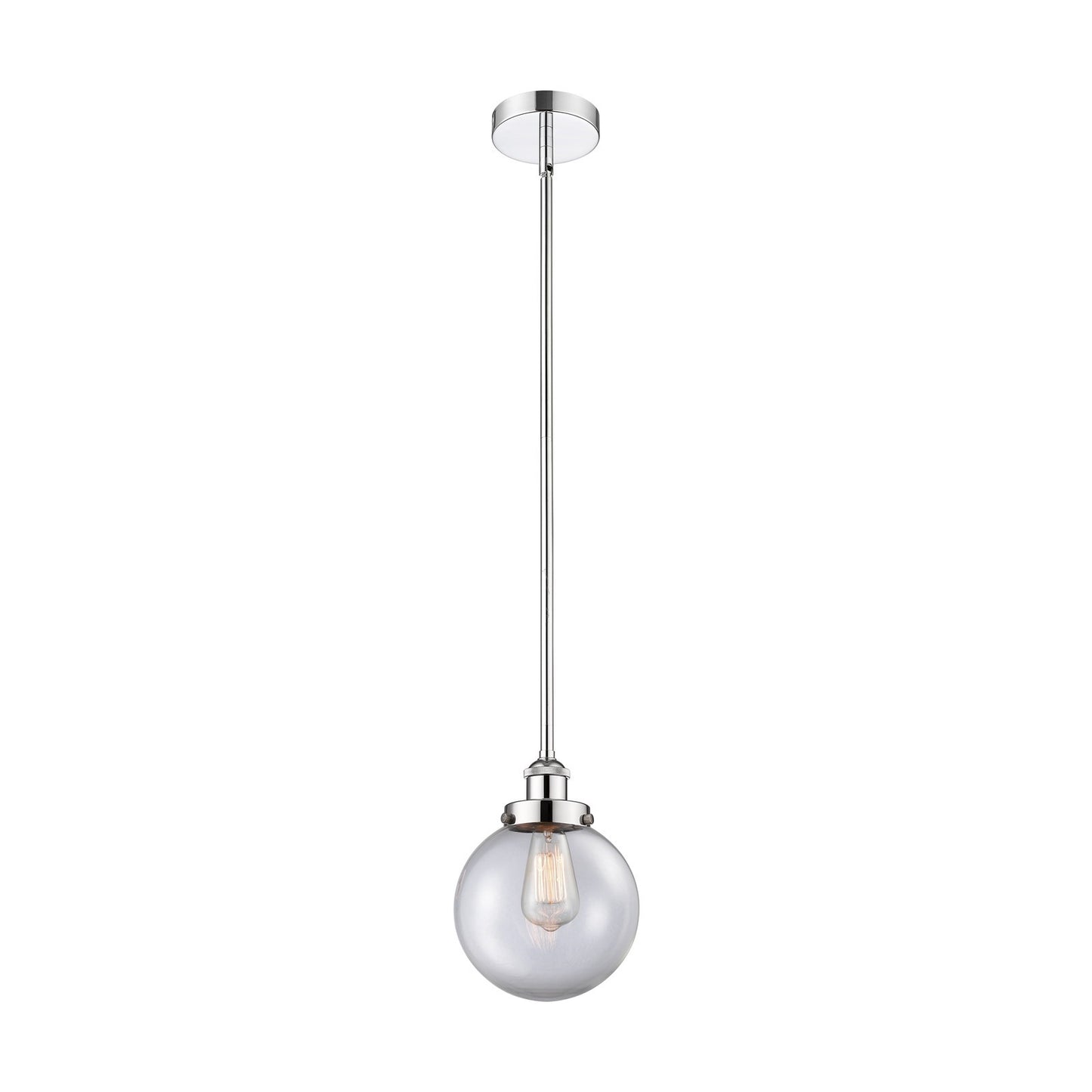 Innovations Beacon 8in 1-Light Mini Pendant | Industrial Polished Chrome Steel and Clear Glass | Kitchen Island & Dining | Model 616-1SH-PC-G202-8-LED
