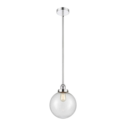 Innovations Beacon 10in 1-Light Mini Pendant | Industrial Polished Chrome Steel and Seedy Glass | Kitchen Island & Dining Room | Model 616-1SH-PC-G204-10