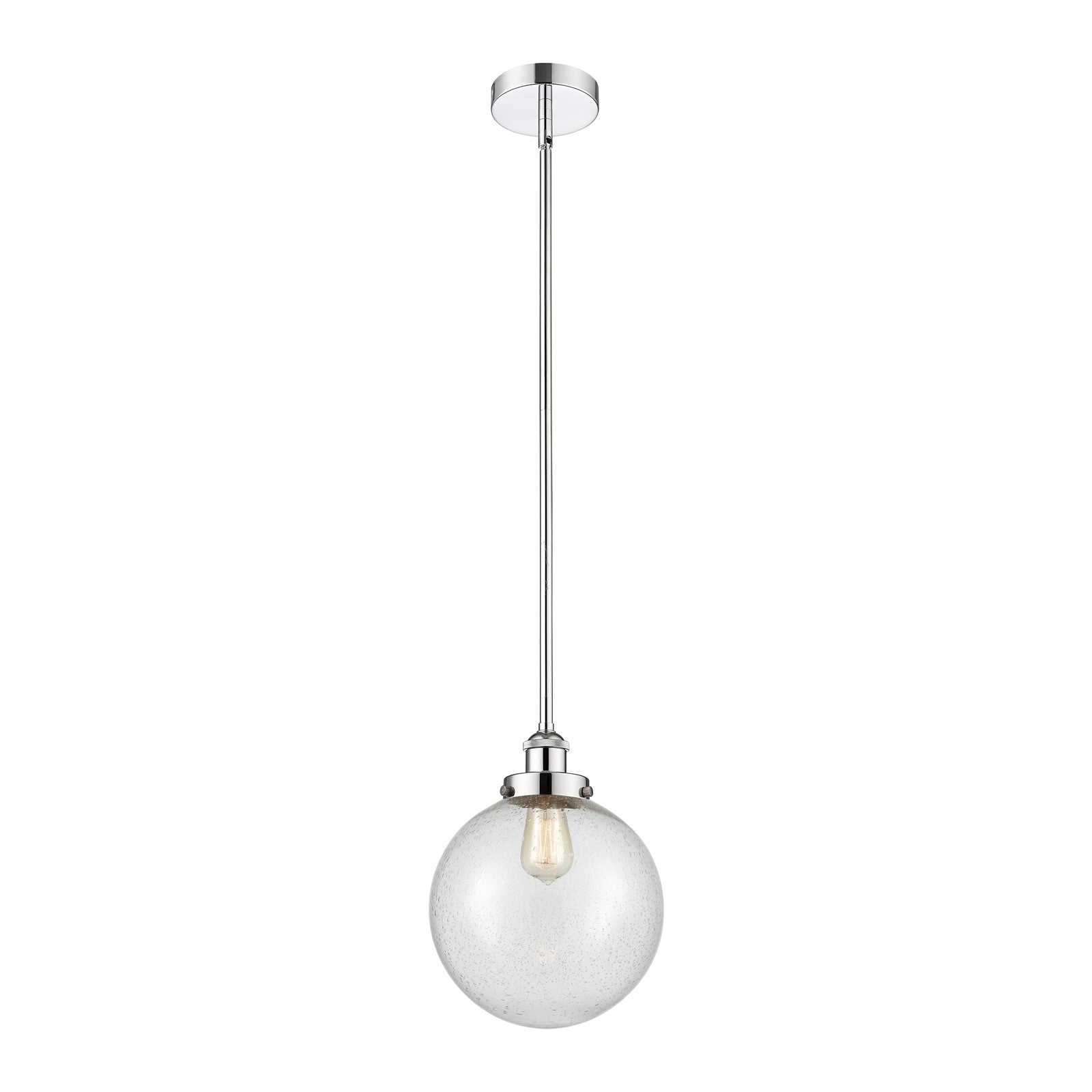 Innovations Beacon 10in 1-Light Mini Pendant | Industrial Polished Chrome Steel and Seedy Glass | Kitchen Island & Dining | Model 616-1SH-PC-G204-10-LED