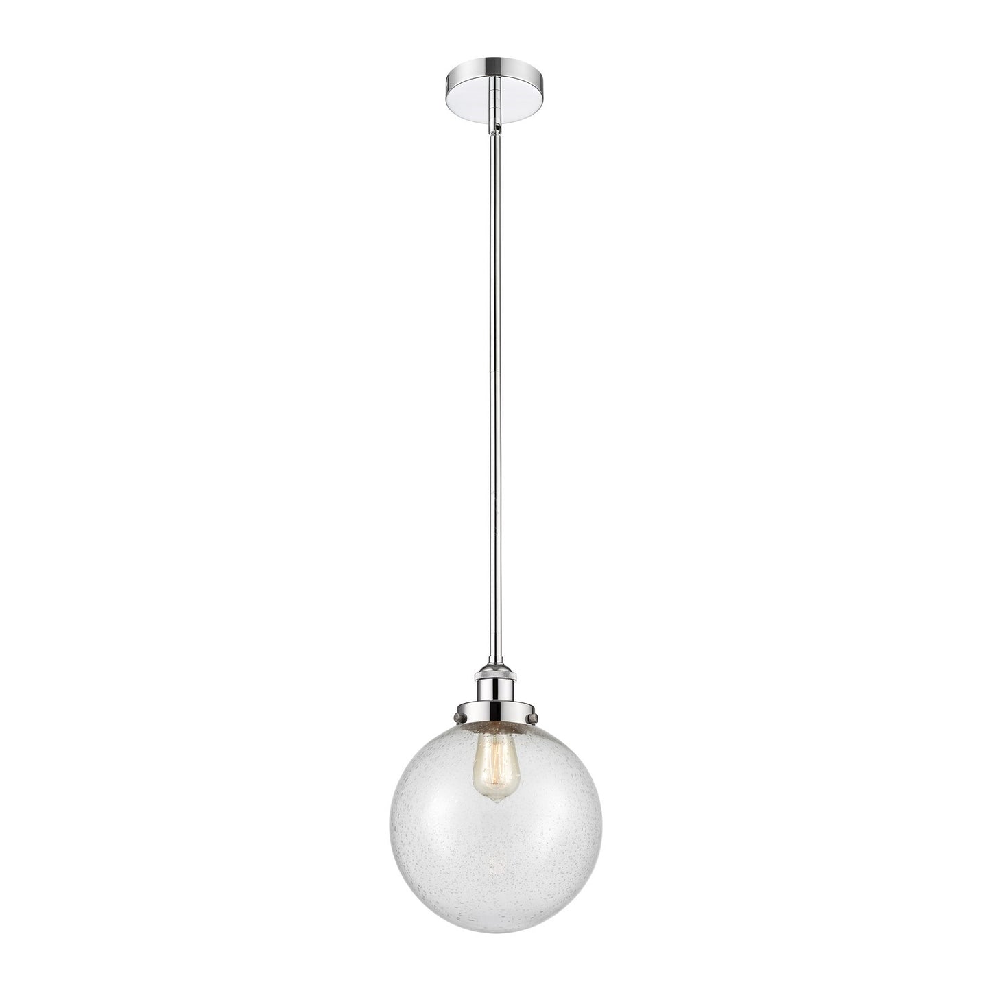 Innovations Beacon 10in 1-Light Mini Pendant | Industrial Polished Chrome Steel and Seedy Glass | Kitchen Island & Dining | Model 616-1SH-PC-G204-10-LED