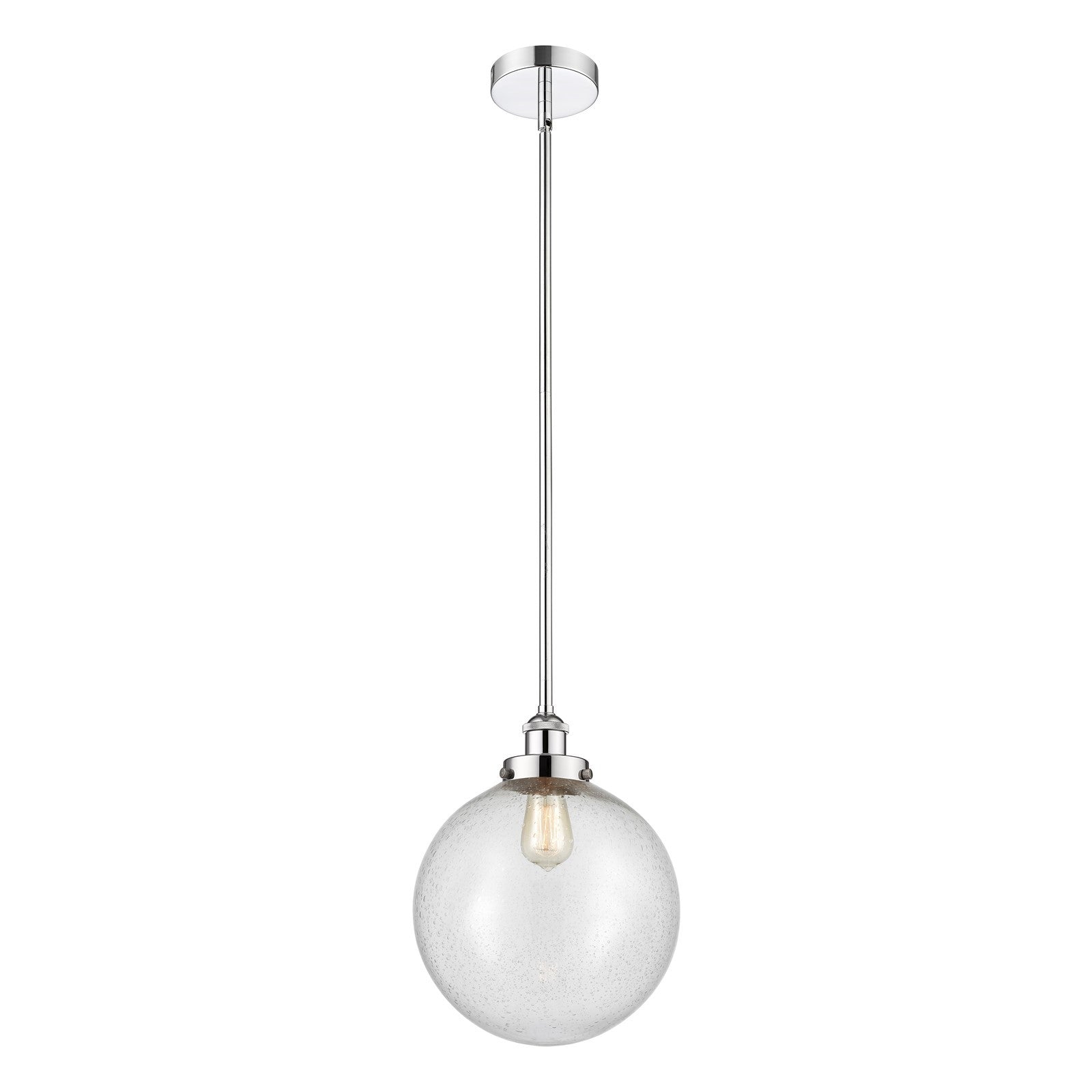Innovations Beacon 12in 1-Light Mini Pendant | Industrial Polished Chrome Steel and Seedy Glass | Kitchen Island & Dining | Model 616-1SH-PC-G204-12-LED