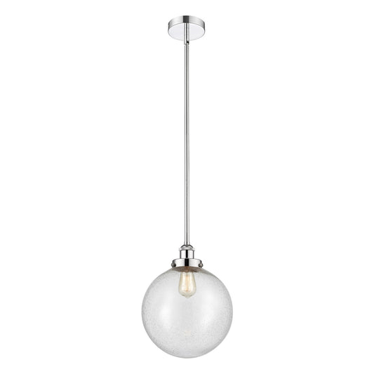 Innovations Beacon 12in 1-Light Mini Pendant | Industrial Polished Chrome Steel and Seedy Glass | Kitchen Island & Dining | Model 616-1SH-PC-G204-12-LED