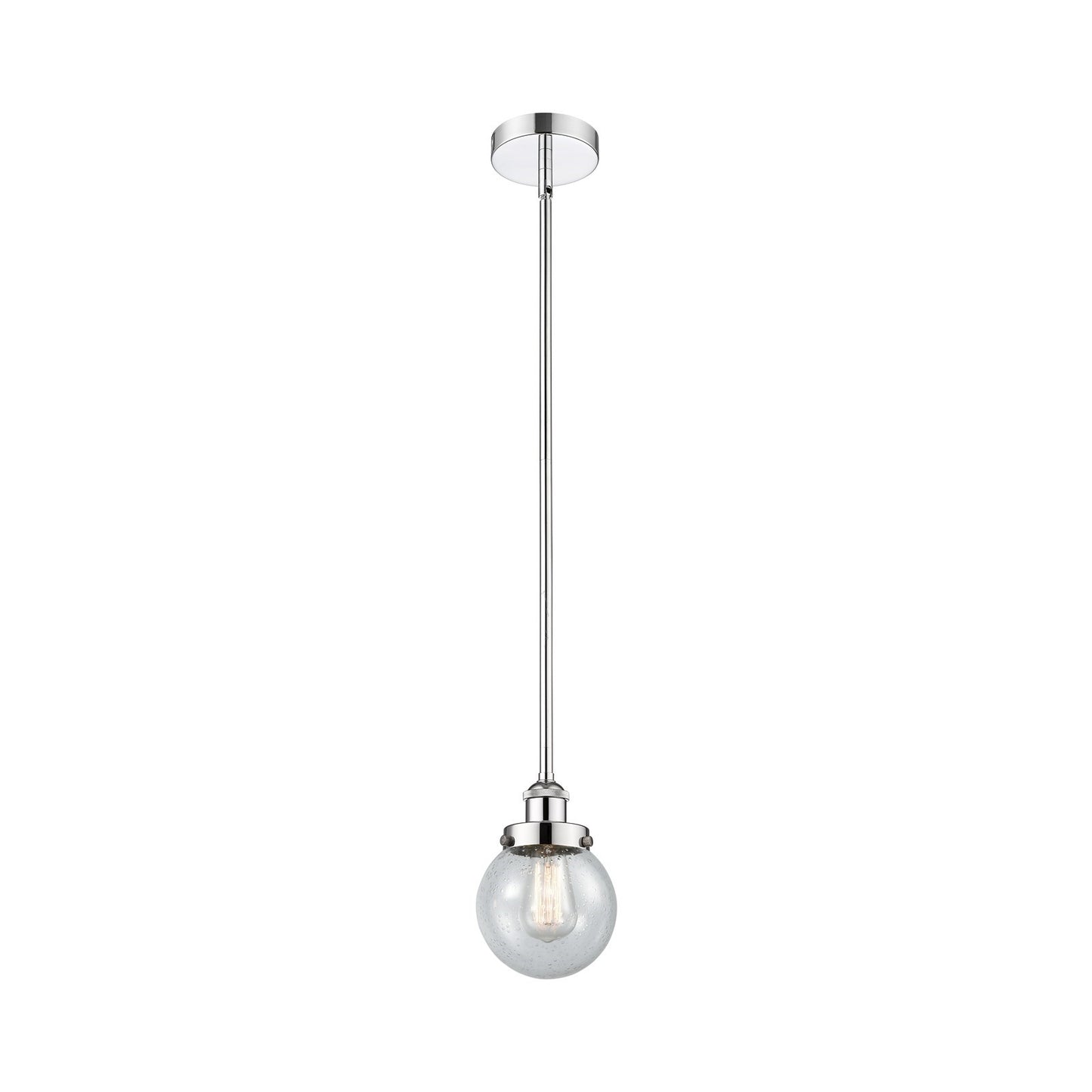 Innovations Beacon 6in 1-Light Mini Pendant | Industrial Polished Chrome Steel and Seedy Glass | Kitchen Island & Dining Room | Model 616-1SH-PC-G204-6