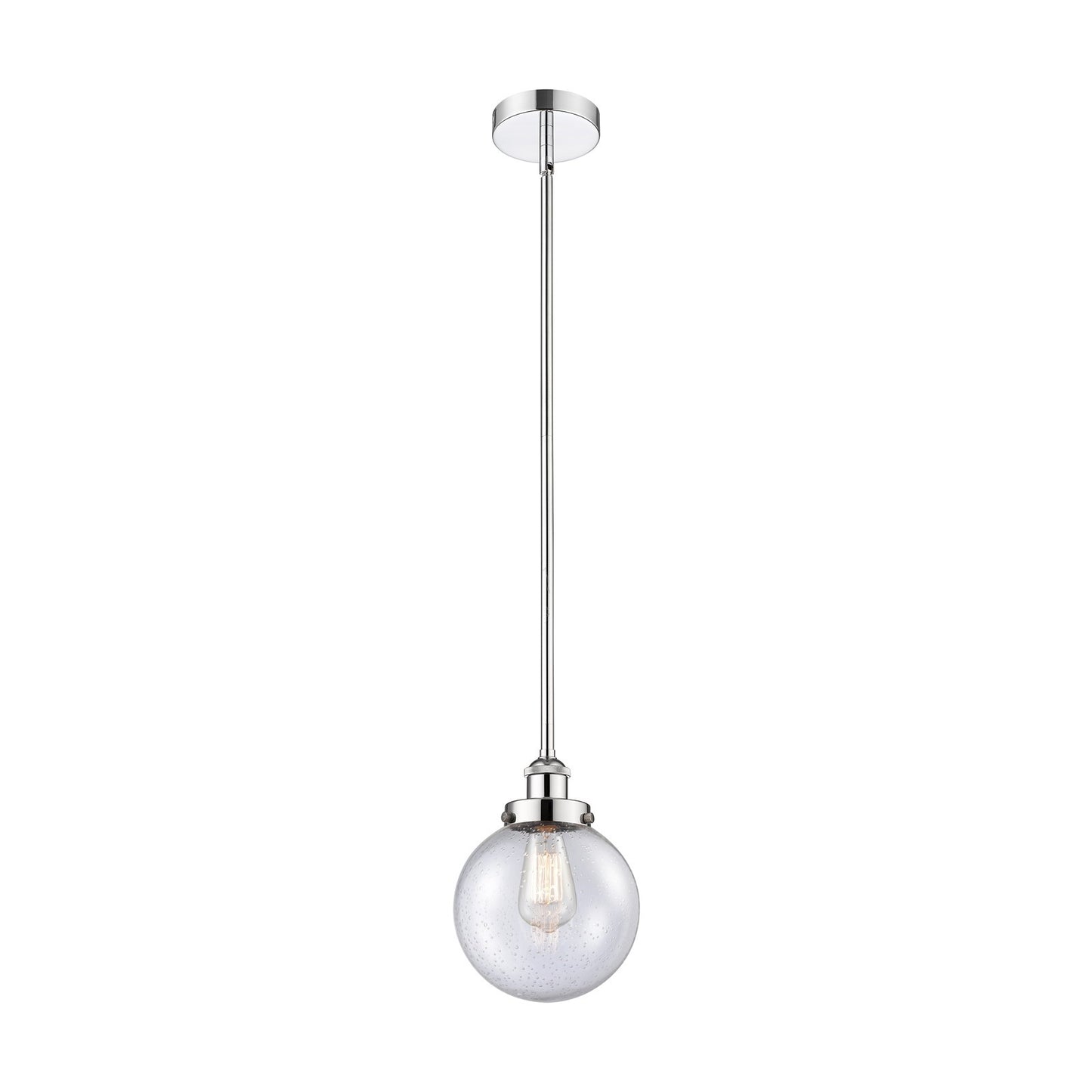 Innovations Beacon 8in 1-Light Mini Pendant | Industrial Polished Chrome Steel and Seedy Glass | Kitchen Island & Dining Room | Model 616-1SH-PC-G204-8