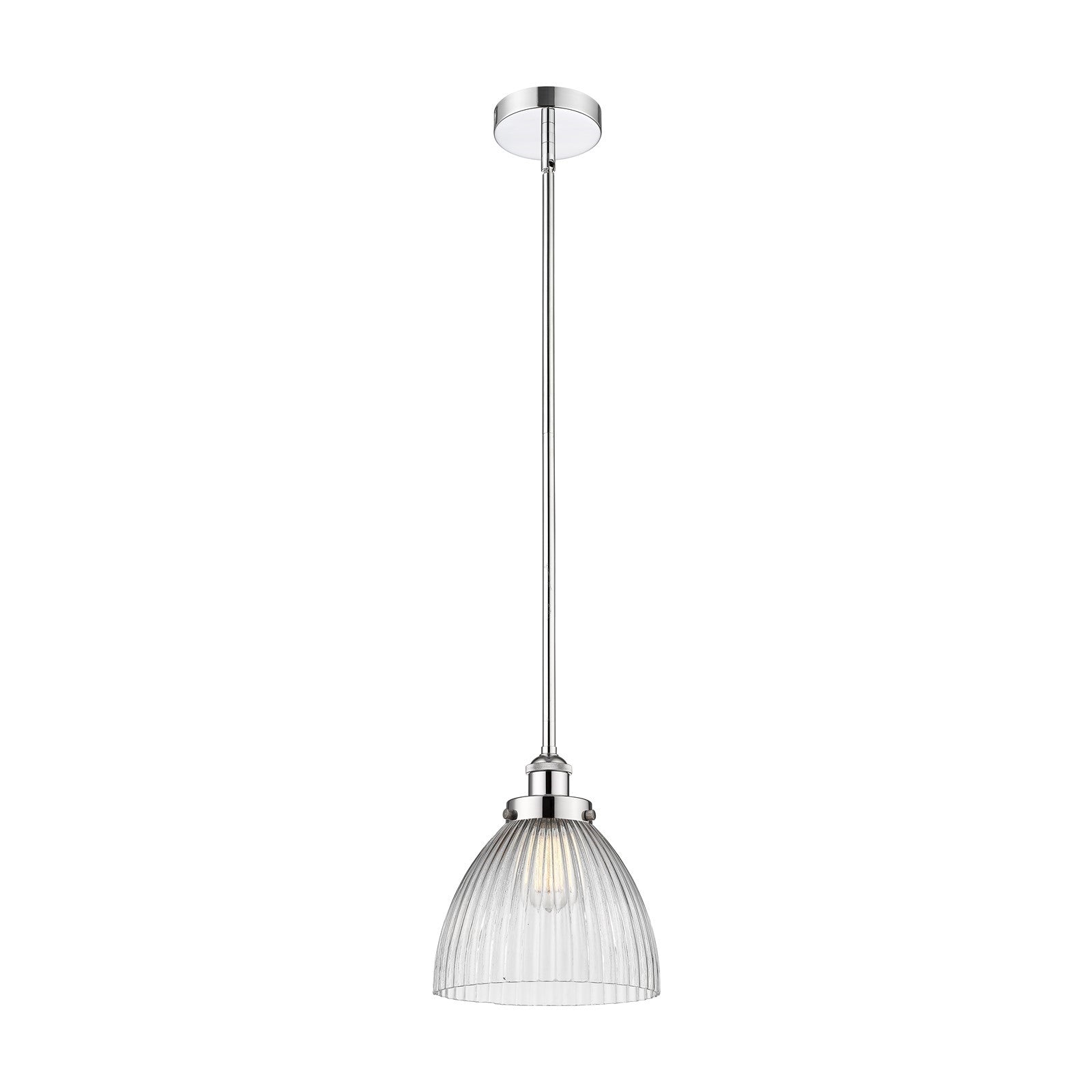 Innovations Seneca Falls 9.5in 1-Light Mini Pendant | Traditional Industrial Polished Chrome and Clear Halophane Glass | Model 616-1SH-PC-G222-LED