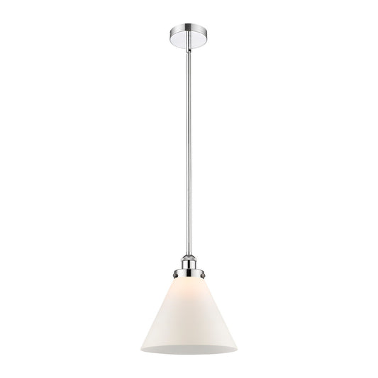 Innovations Cone 12in 1-Light Mini Pendant | Industrial Polished Chrome Steel and Matte White Frosted Glass | Kitchen Island & | Model 616-1SH-PC-G41-L