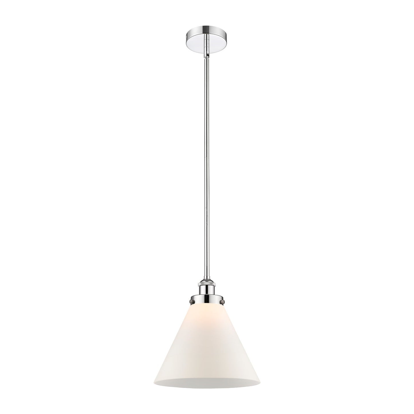 Innovations Cone 12in 1-Light Mini Pendant | Industrial Polished Chrome Steel and Matte White Frosted Glass | Kitchen Island & | Model 616-1SH-PC-G41-L