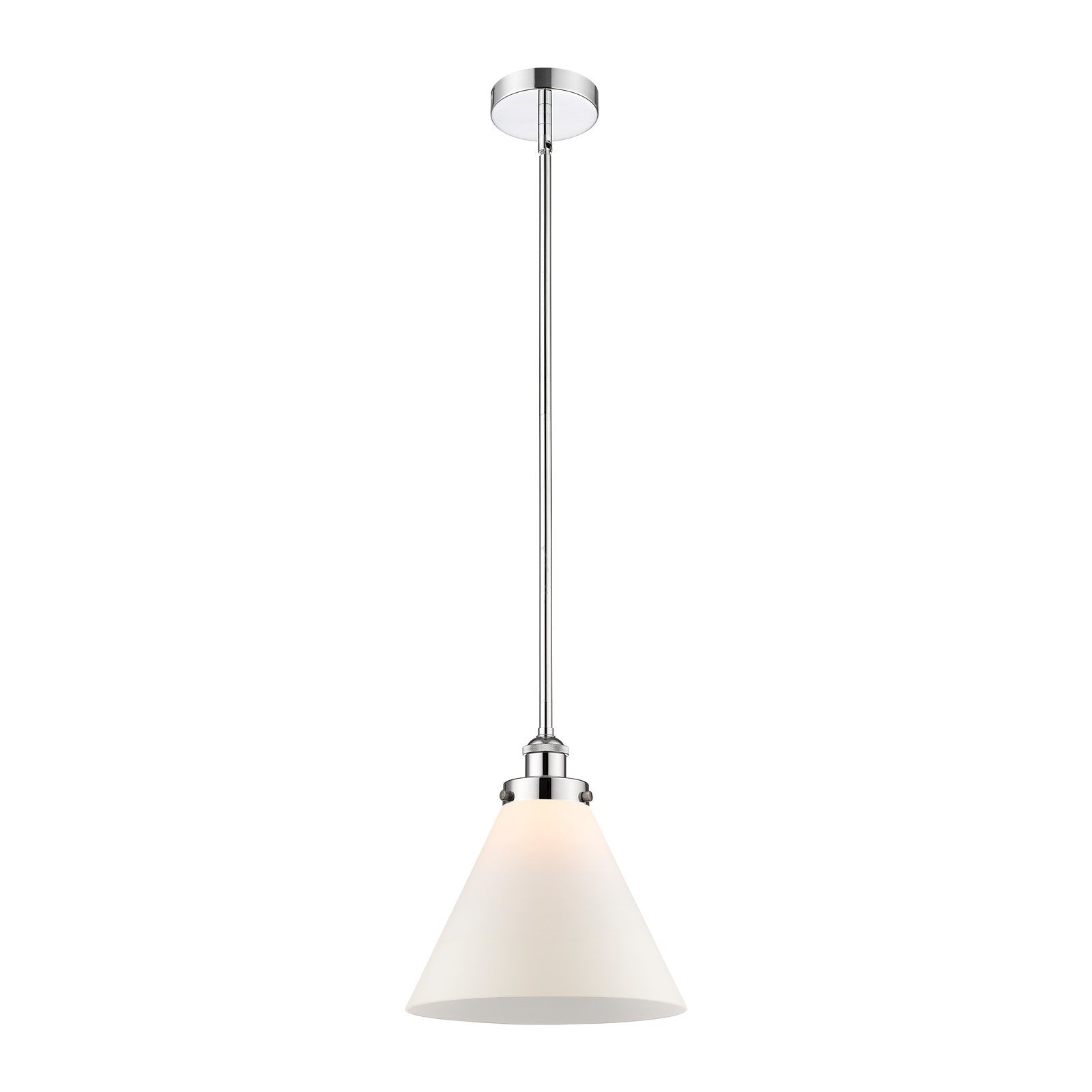 Innovations Cone 12in 1-Light Mini Pendant | Industrial Polished Chrome Steel and Matte White Frosted Glass | Kitchen Island & | Model 616-1SH-PC-G41-L