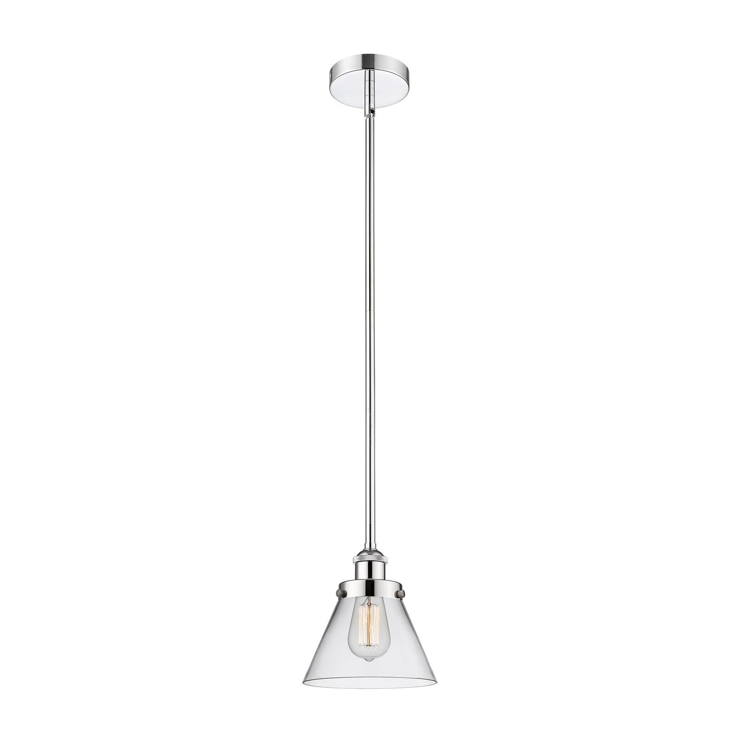 Innovations Cone 8in 1-Light Mini Pendant | Industrial Polished Chrome Steel and Clear Glass | Kitchen Island & Breakfast Bar | Model 616-1SH-PC-G42