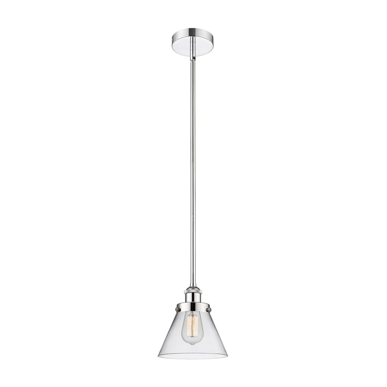 Innovations Cone 8in 1-Light Mini Pendant | Industrial Polished Chrome Steel and Clear Glass | Kitchen Island & Breakfast Bar | Model 616-1SH-PC-G42