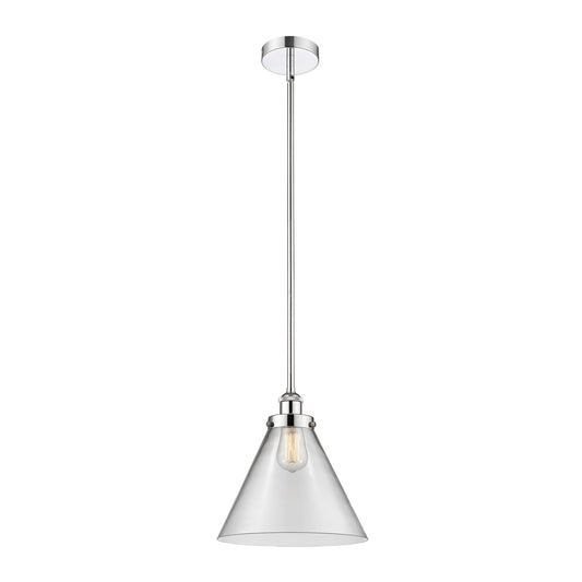 Innovations Cone 12in 1-Light Mini Pendant | Industrial Polished Chrome Steel and Clear Glass | Kitchen Island & Dining Room | Model 616-1SH-PC-G42-L-LED