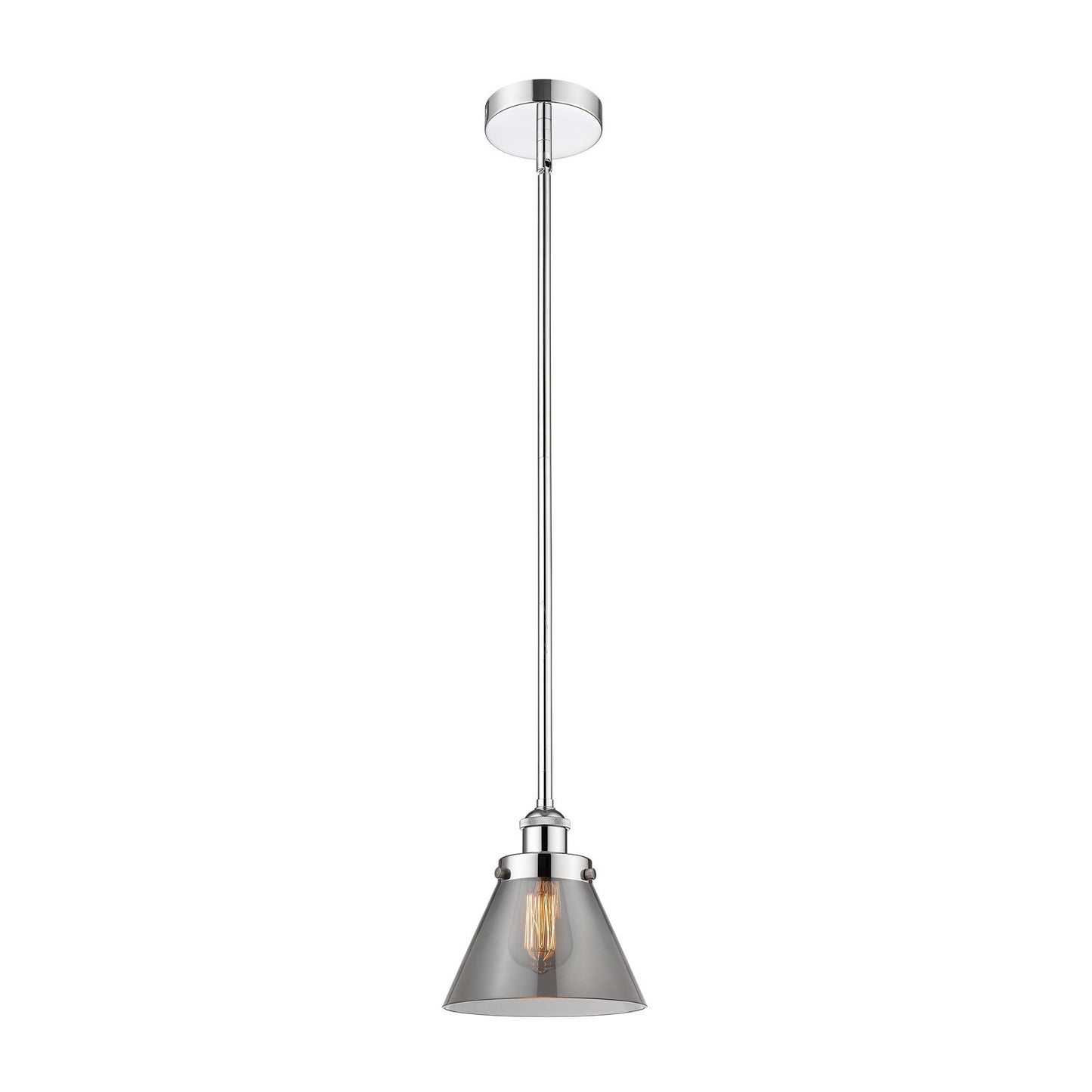 Innovations Cone 7.75in 1-Light Mini Pendant | Industrial Polished Chrome and Light Smoke Glass | Kitchen Island & Dining Room | Model 616-1SH-PC-G43-LED