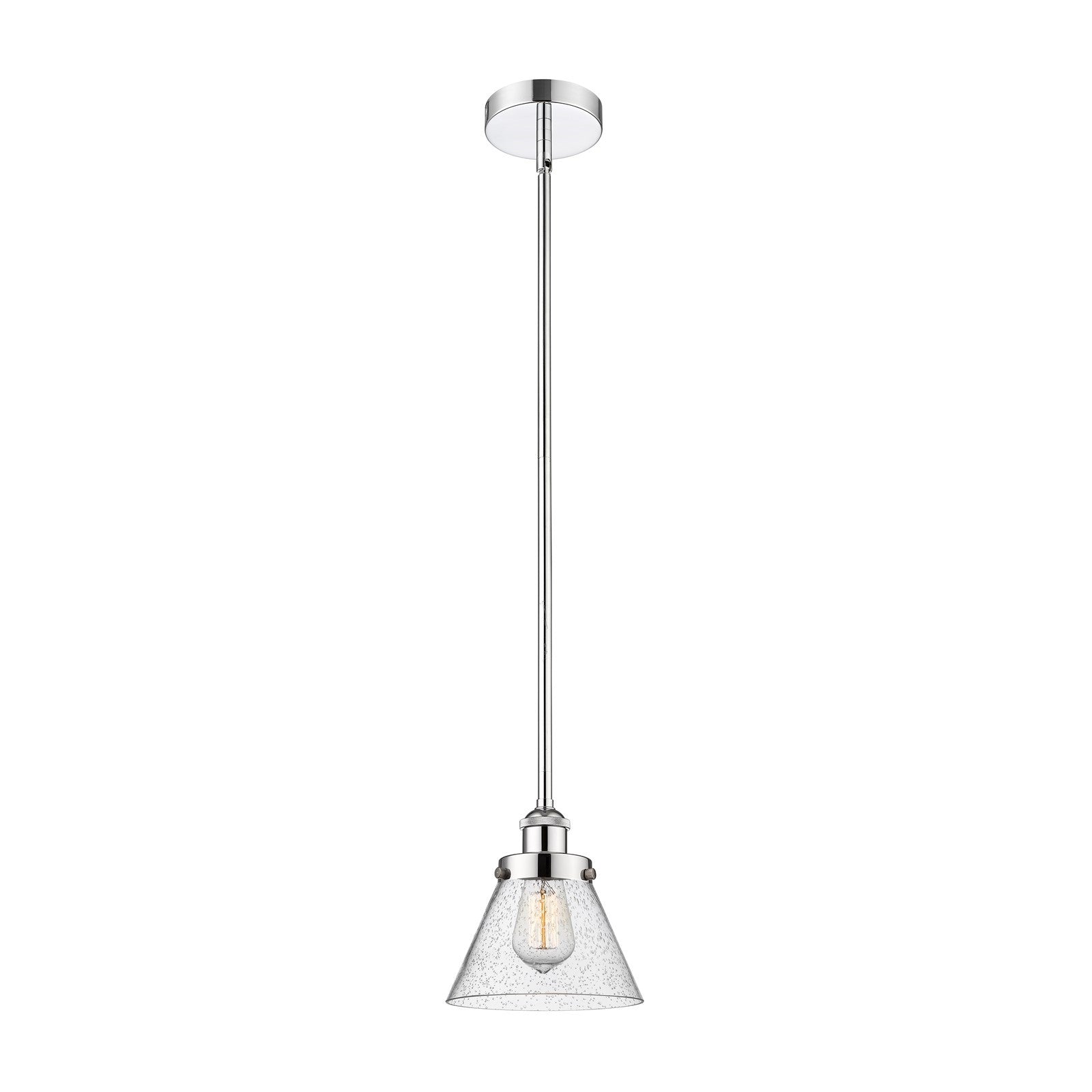 Innovations Cone 8in 1-Light Mini Pendant | Industrial Polished Chrome Steel and Seedy Glass | Kitchen Island & Dining Room | Model 616-1SH-PC-G44-LED