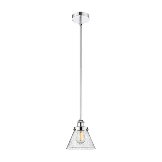 Innovations Cone 8in 1-Light Mini Pendant | Industrial Polished Chrome Steel and Seedy Glass | Kitchen Island & Dining Room | Model 616-1SH-PC-G44-LED