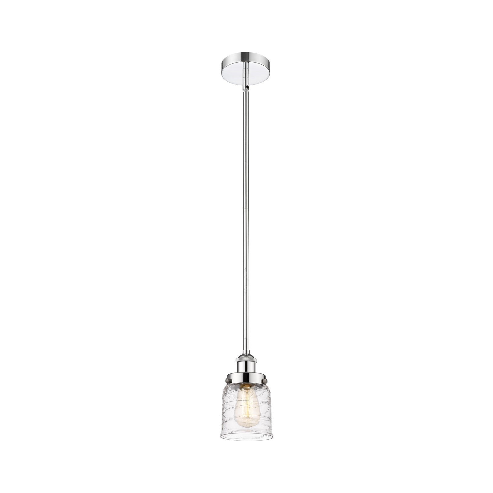 Innovations Bell 5in 1-Light Mini Pendant | Industrial Polished Chrome Steel and Clear Deco Swirl Glass | Kitchen Island & Dining | Model 616-1SH-PC-G513