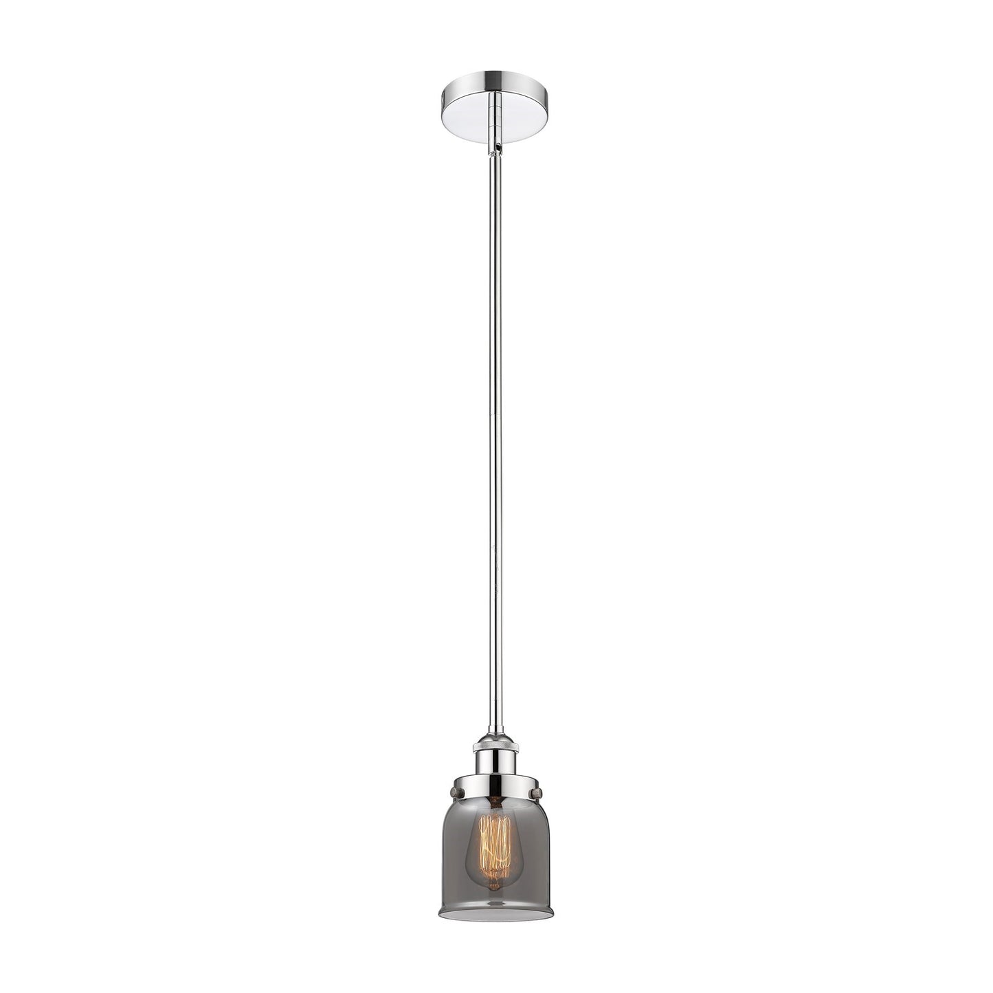 Innovations Bell 5in 1-Light Mini Pendant | Industrial Farmhouse Polished Chrome and Light Smoke Glass | Kitchen Island & | Model 616-1SH-PC-G53-LED
