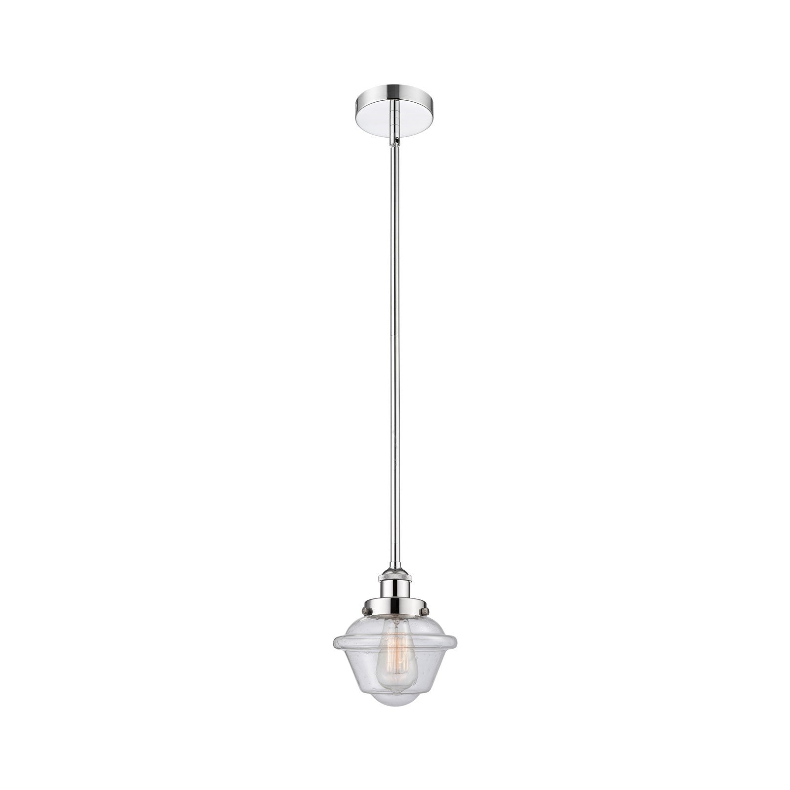 Innovations Oxford 7.25in 1-Light Mini Pendant | Traditional Polished Chrome and Seedy Schoolhouse Glass | Kitchen Island & | Model 616-1SH-PC-G534-LED