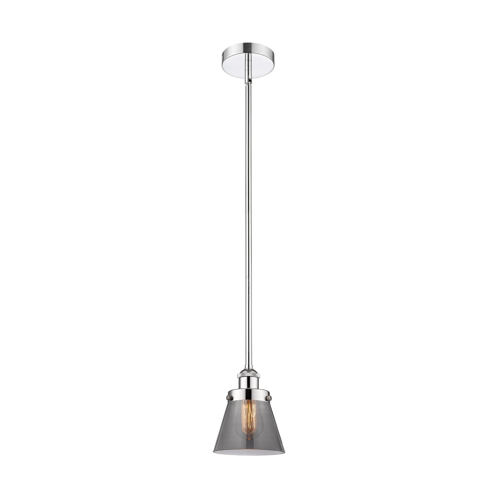 Innovations Cone 6.25in 1-Light Mini Pendant | Industrial Polished Chrome Steel and Light Smoke Glass | Kitchen Island & Dining | Model 616-1SH-PC-G63