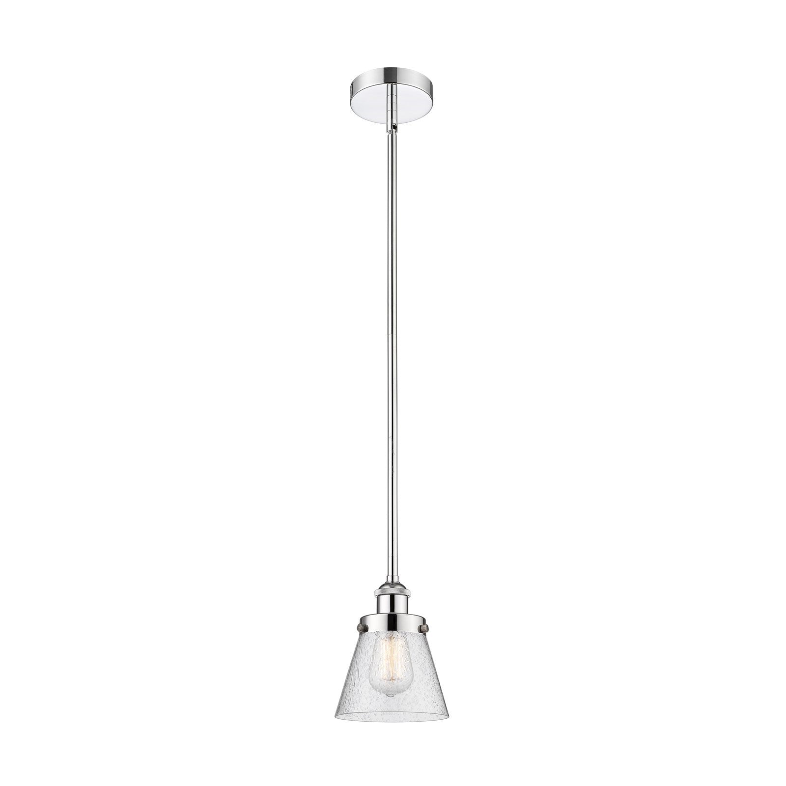 Innovations Cone 6.25in 1-Light Mini Pendant | Industrial Farmhouse Polished Chrome Steel and Seedy Glass | Kitchen Island & Dining | Model 616-1SH-PC-G64