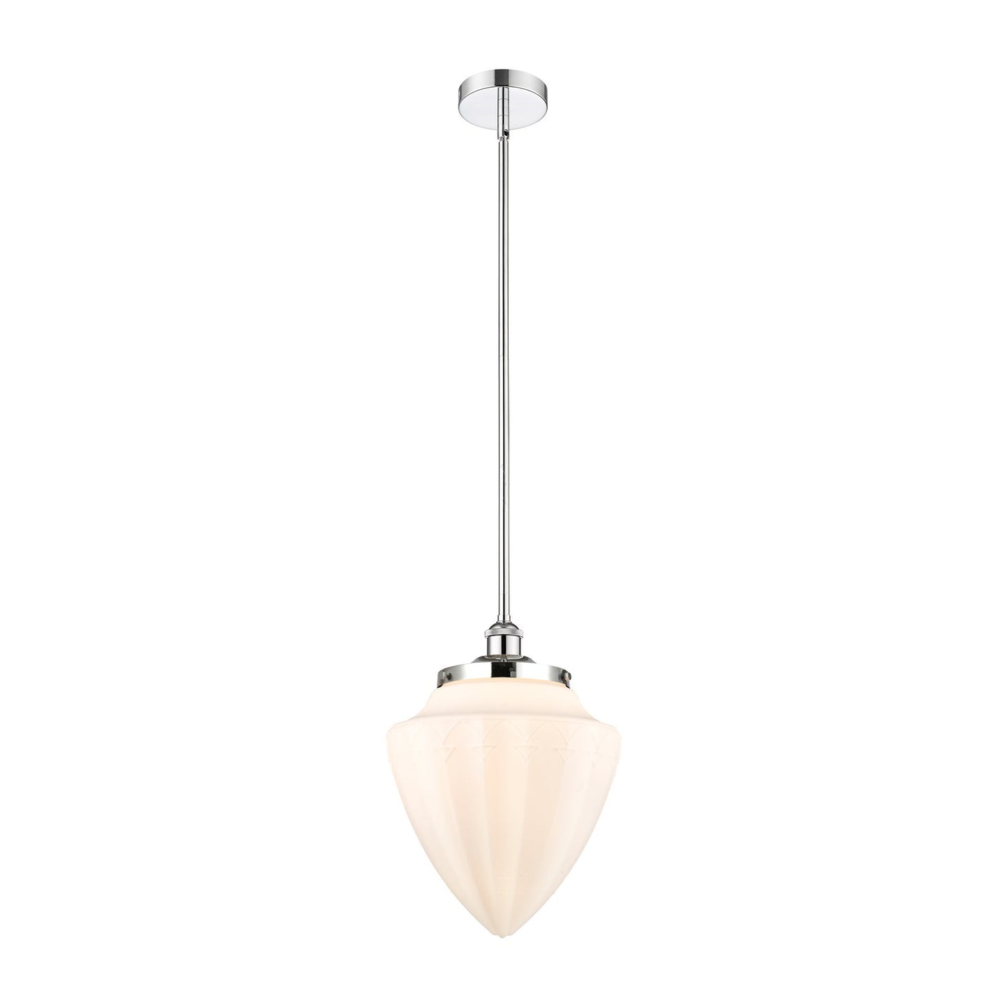 Innovations Bullet 12in 1-Light Mini Pendant | Traditional Art Deco Polished Chrome and Matte White Frosted Glass | Kitchen | Model 616-1SH-PC-G661-12-LED
