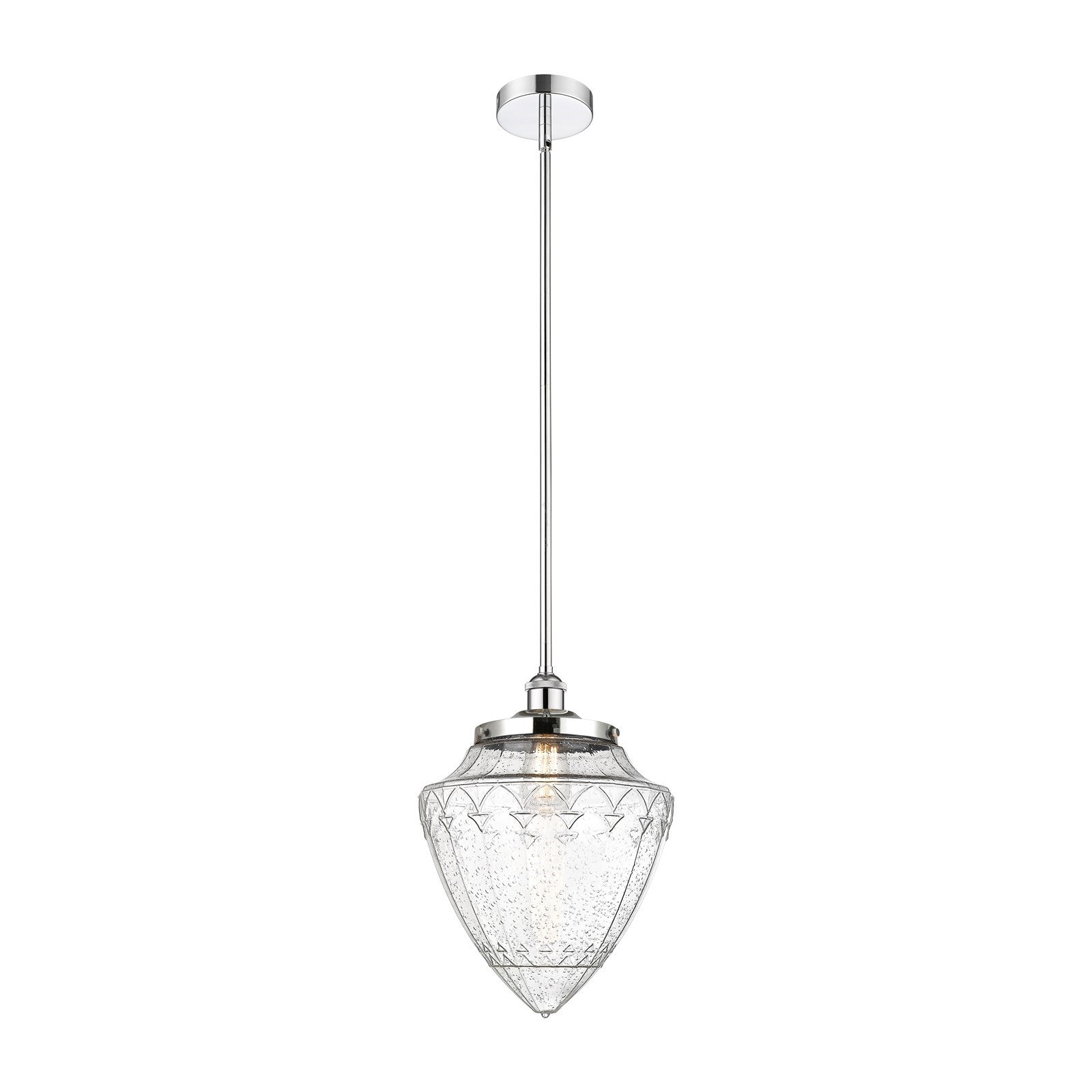 Innovations Bullet 12in 1-Light Mini Pendant | Traditional Art Deco Polished Chrome Steel and Seedy Glass | Kitchen Island & | Model 616-1SH-PC-G664-12