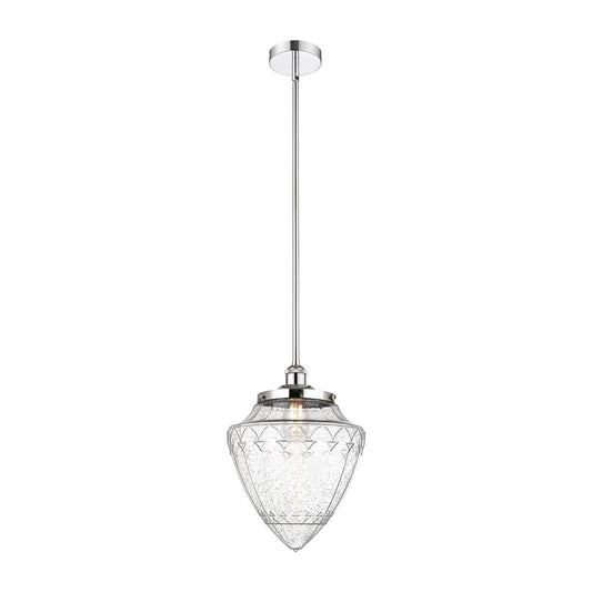 Innovations Bullet 12in 1-Light Mini Pendant | Traditional Art Deco Polished Chrome Steel and Seedy Glass | Kitchen Island & | Model 616-1SH-PC-G664-12