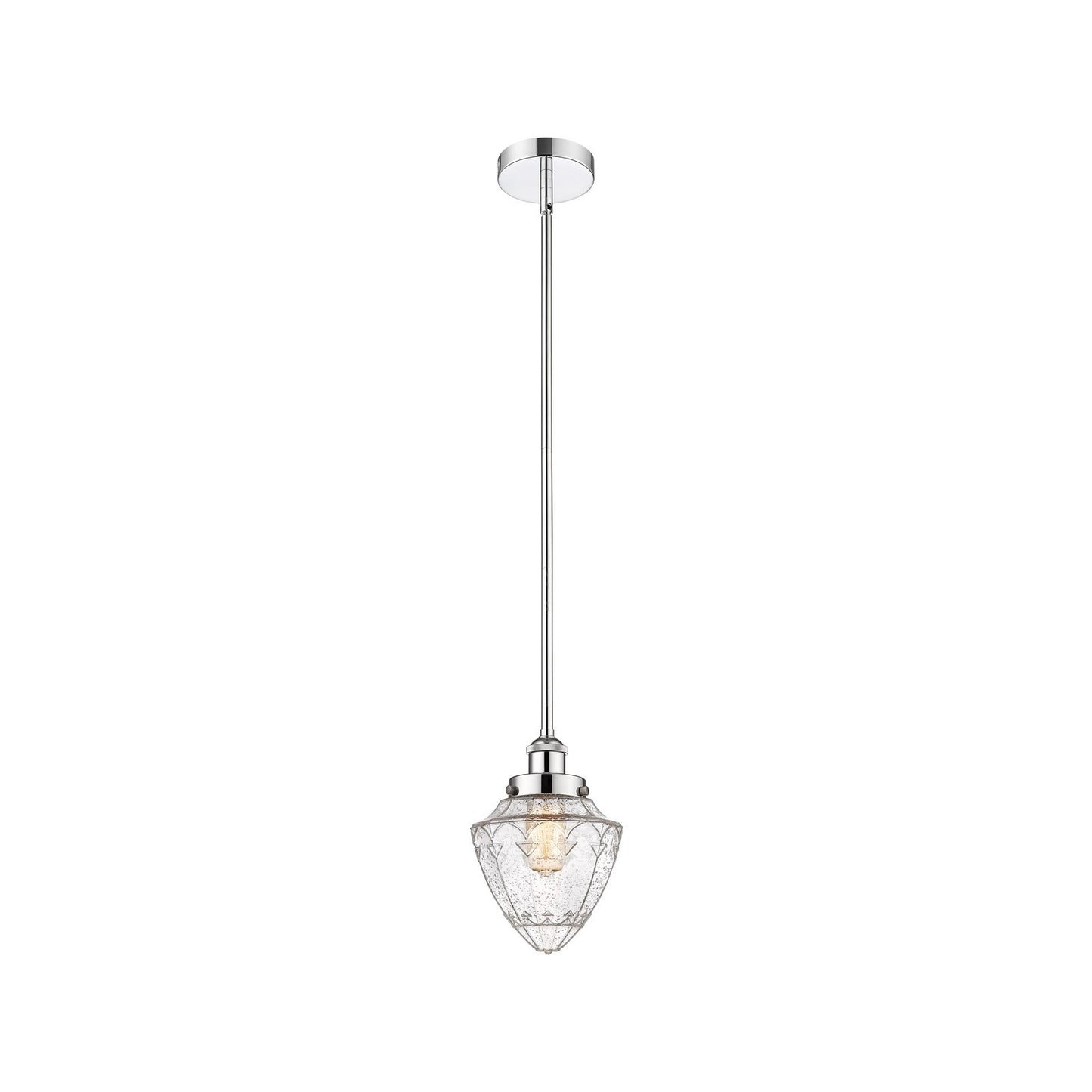 Innovations Bullet 7in 1-Light Mini Pendant | Traditional Art Deco Polished Chrome Steel and Seedy Glass | Kitchen Island & | Model 616-1SH-PC-G664-7