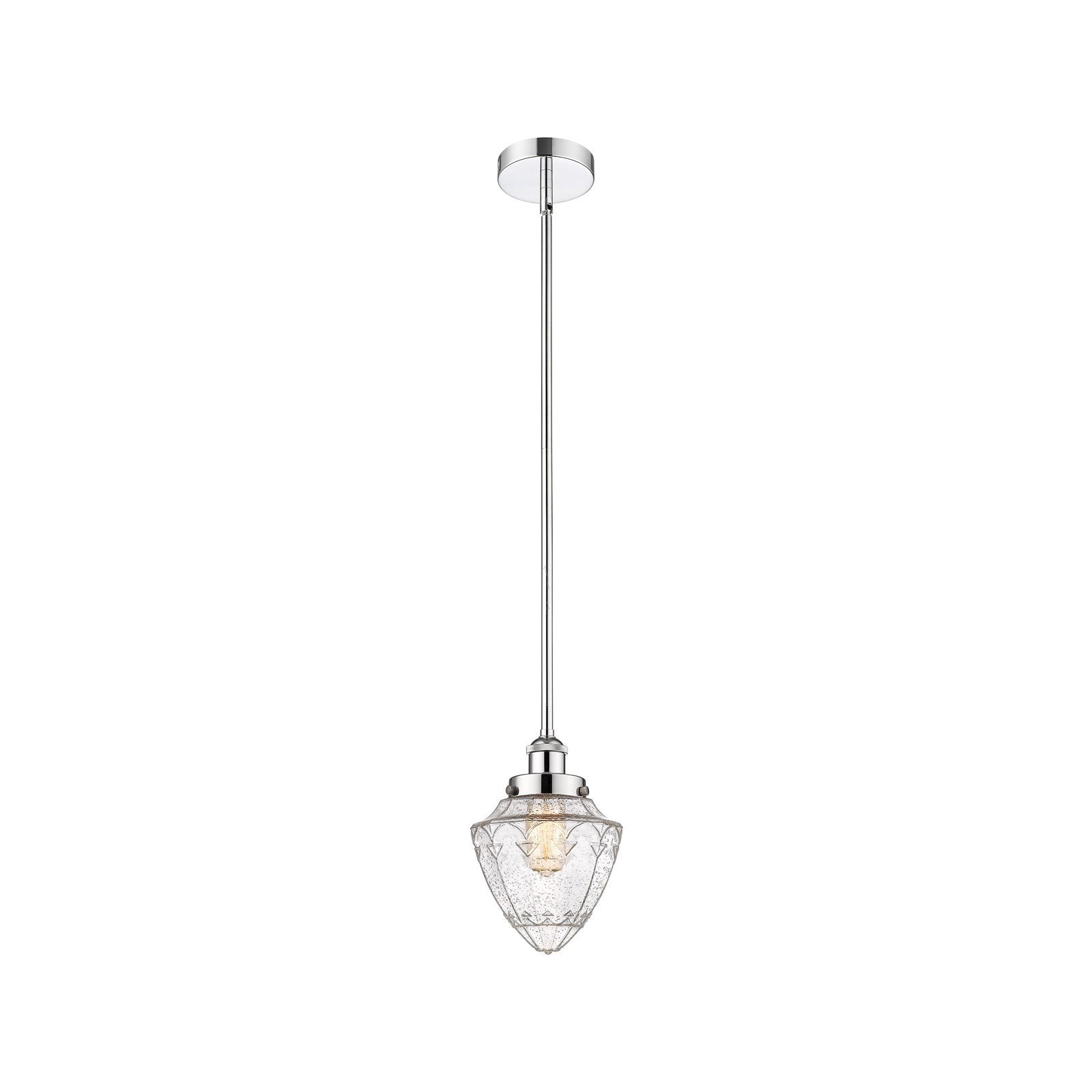 Innovations Bullet 7in 1-Light Mini Pendant | Traditional Art Deco Polished Chrome Steel and Seedy Glass | Kitchen Island & | Model 616-1SH-PC-G664-7