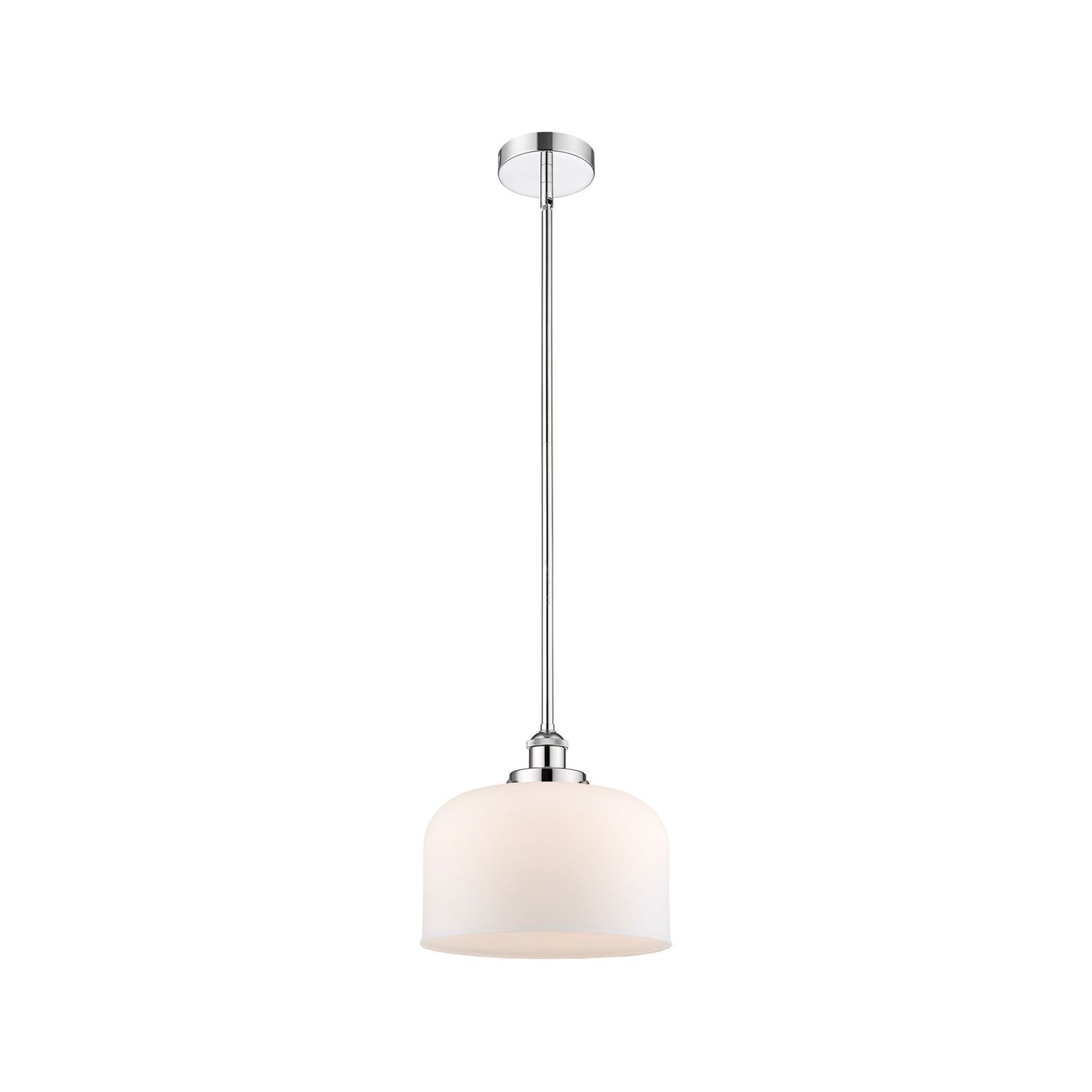 Innovations Bell 12in 1-Light Mini Pendant | Industrial Polished Chrome Steel and Matte White Frosted Glass | Kitchen Island & | Model 616-1SH-PC-G71-L