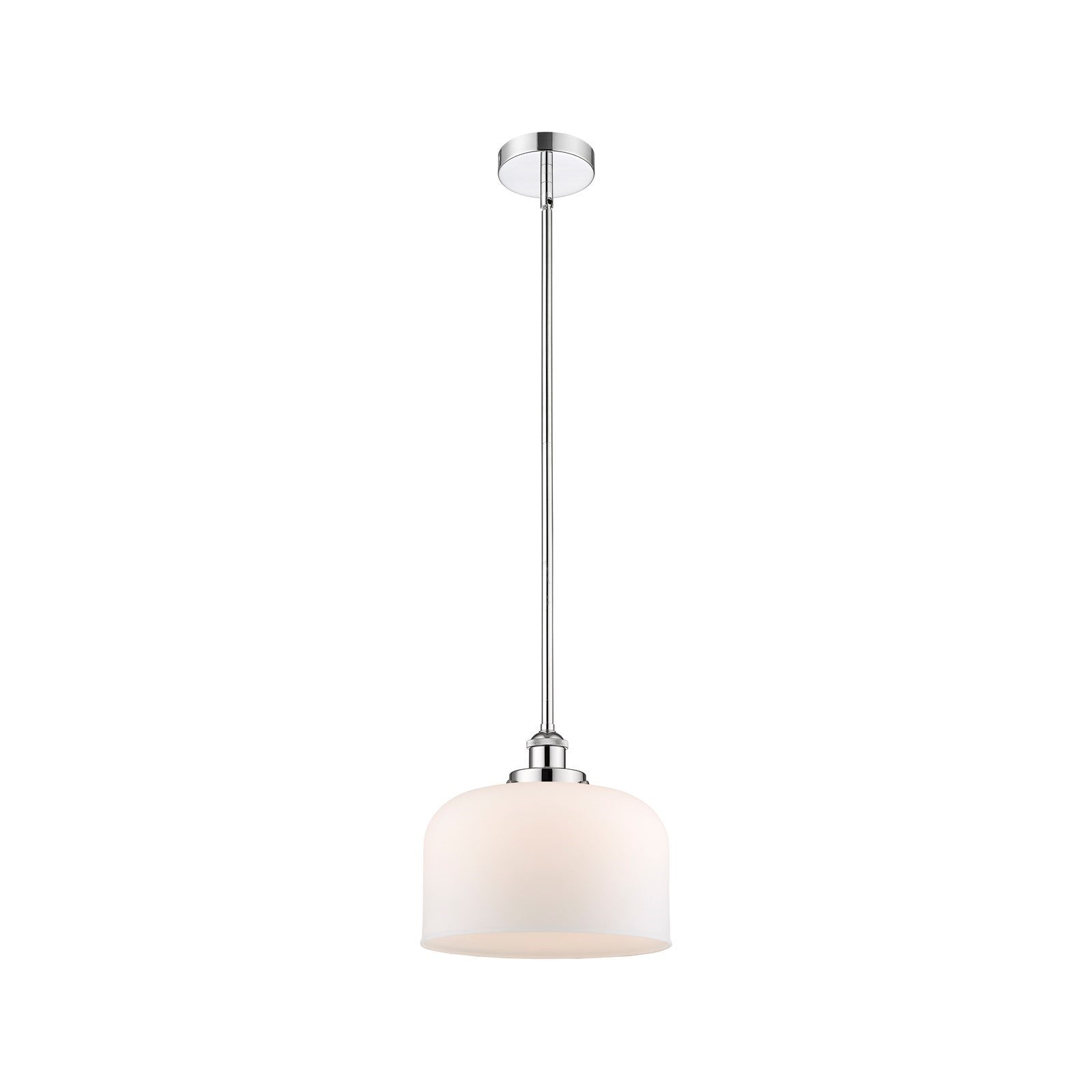 Innovations Bell 12in 1-Light Mini Pendant | Industrial Polished Chrome and Matte White Frosted Glass | Kitchen Island & | Model 616-1SH-PC-G71-L-LED