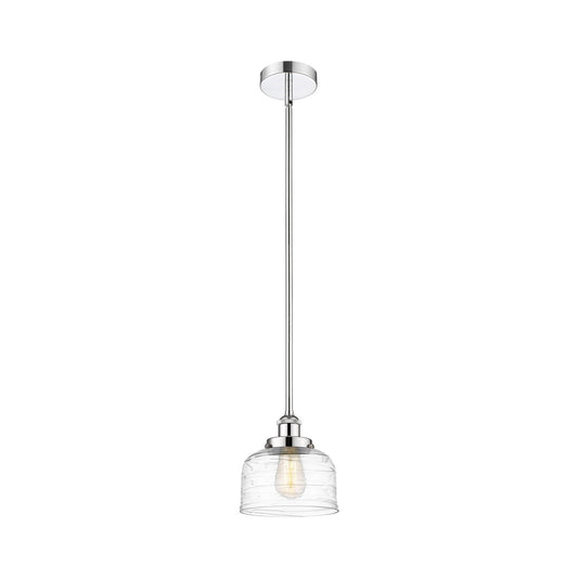 Innovations Bell 8in 1-Light Mini Pendant | Industrial Polished Chrome Steel and Clear Deco Swirl Glass | Kitchen Island & | Model 616-1SH-PC-G713-LED